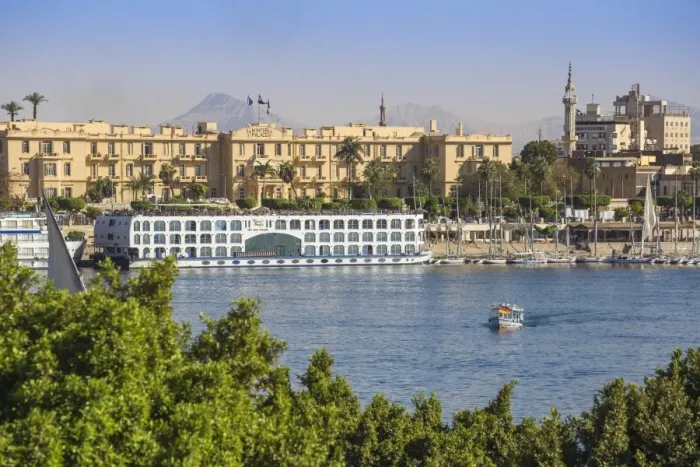 Framed Print : Egypt, Luxor, View of Nile cruise boats infront of The Winter Palace Hotel Framed Print : Egypt, Luxor, View of Nile cruise boats infront of The Winter Palace Hotel