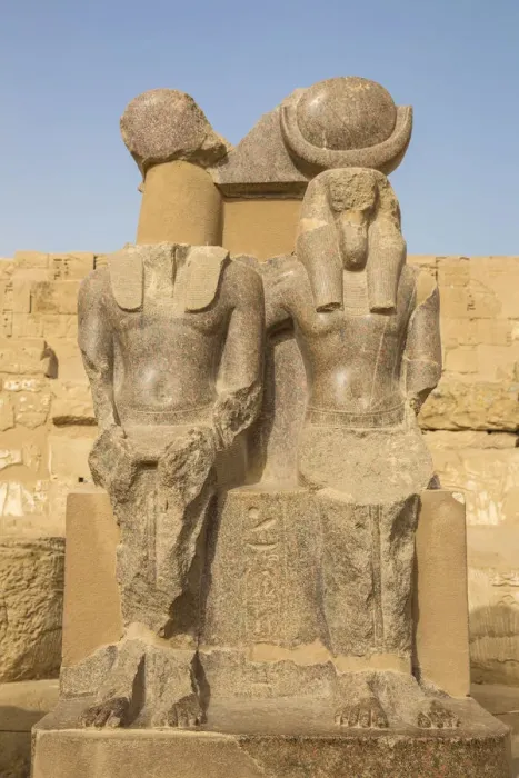 Framed Print : Egypt, Luxor, West Bank, The temple of Ramesses 111 at Medinet Habu, Two statues in Framed Print : Egypt, Luxor, West Bank, The temple of Ramesses 111 at Medinet Habu, Two statues in