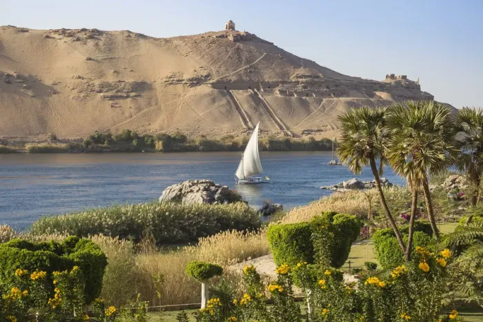 Framed Print : Egypt, Upper Egypt, Aswan, Elephantine Island, View of river Nile and Tombs of Framed Print : Egypt, Upper Egypt, Aswan, Elephantine Island, View of river Nile and Tombs of