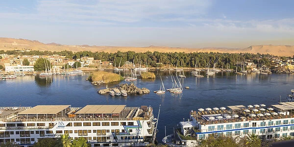 Egypt, Upper Egypt, Aswan, river cruise ships on River Nile