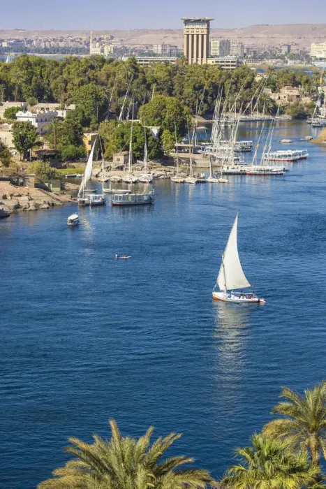 Framed Print : Egypt, Upper Egypt, Aswan, View of Aswan and River Nile Framed Print : Egypt, Upper Egypt, Aswan, View of Aswan and River Nile