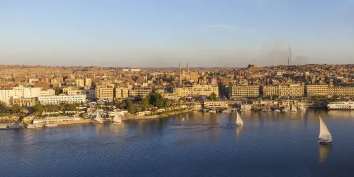 Framed Print : Egypt, Upper Egypt, Aswan, View of Aswan and River Nile Framed Print : Egypt, Upper Egypt, Aswan, View of Aswan and River Nile