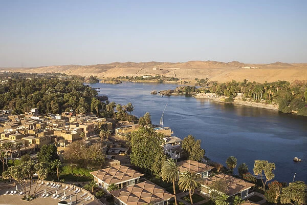 Egypt, Upper Egypt, Aswan, View over Movenpick Resort on Elephantine Island to the