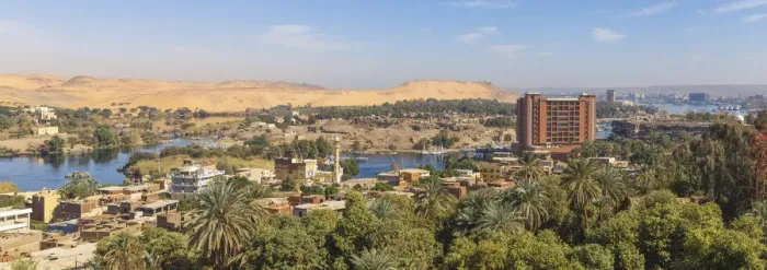 Framed Print : Egypt, Upper Egypt, Aswan, View of New Cataract Hotel and Khnum ruins Framed Print : Egypt, Upper Egypt, Aswan, View of New Cataract Hotel and Khnum ruins