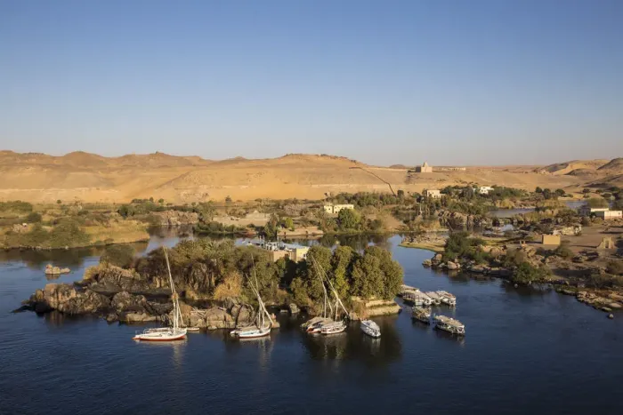 Framed Print : Egypt, Upper Egypt, Aswan, View of The River Nile, The Mausoleum of Aga Khan Khnum Framed Print : Egypt, Upper Egypt, Aswan, View of The River Nile, The Mausoleum of Aga Khan Khnum