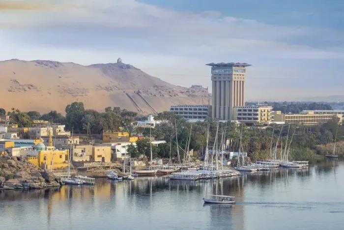 Framed Print : Egypt, Upper Egypt, Aswan, View of River Nile looking towards the Movenpick Resort Framed Print : Egypt, Upper Egypt, Aswan, View of River Nile looking towards the Movenpick Resort