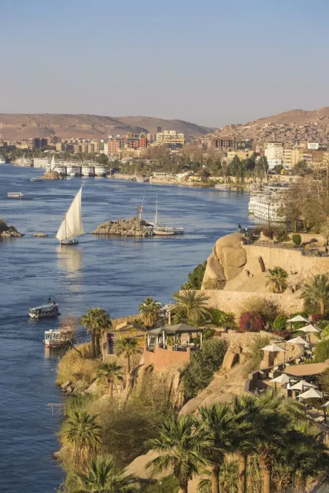 Framed Print : Egypt, Upper Egypt, Aswan, View of Sofitel Legend Old Cataract hotel situated on Framed Print : Egypt, Upper Egypt, Aswan, View of Sofitel Legend Old Cataract hotel situated on