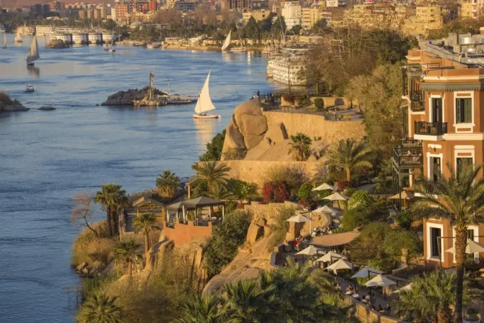 Framed Print : Egypt, Upper Egypt, Aswan, View of Sofitel Legend Old Cataract hotel and swimming Framed Print : Egypt, Upper Egypt, Aswan, View of Sofitel Legend Old Cataract hotel and swimming