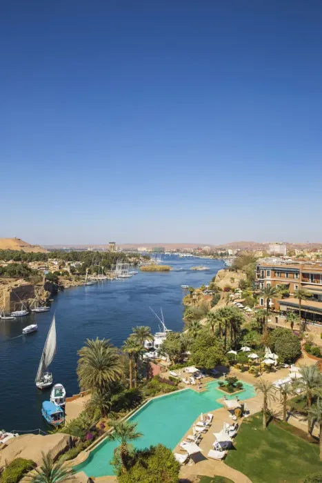 Framed Print : Egypt, Upper Egypt, Aswan, View of Sofitel Legend Old Cataract hotel and swimming Framed Print : Egypt, Upper Egypt, Aswan, View of Sofitel Legend Old Cataract hotel and swimming