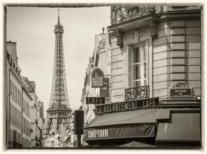 Framed Print : Eiffel Tower & Cafe, Paris, France Framed Print : Eiffel Tower & Cafe, Paris, France