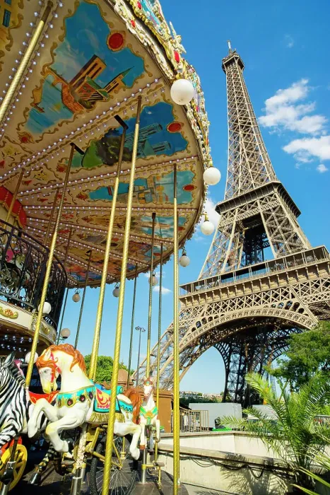 Framed Print : Eiffel Tower and Carousel, summer, Paris, France Framed Print : Eiffel Tower and Carousel, summer, Paris, France