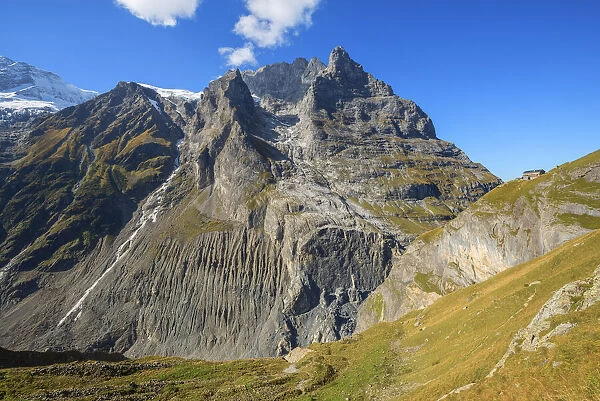 Eiger with Pfingstegg hut, Grindelwald, Bernese Alps, Berner Oberland, Bern, Switzerland