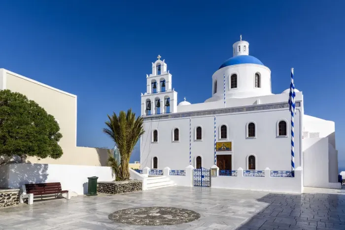 Framed Print : Ekklisia Agios Onoufrios church, Oia, Santorini, South Aegean, Greece