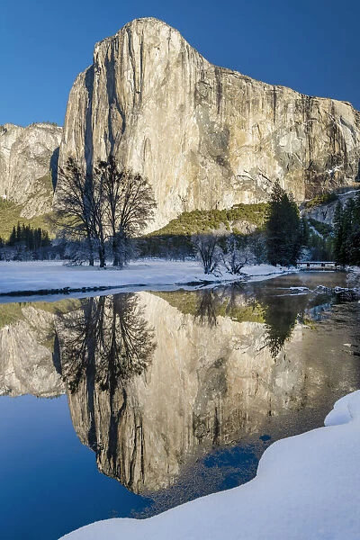 El Capitan Reflecting in Merced River in Winter, Yosemite National Park, California, USA