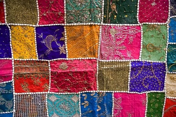 Elaborate rugs for sale in Jaiselmeer market, Rajasthan, India