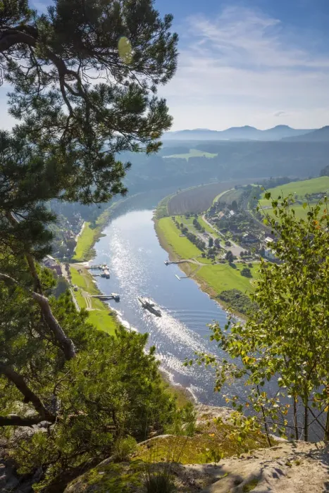 Framed Print : Elbe River at Bastei, Saxon Switzerland National Park, Saxony, Germany