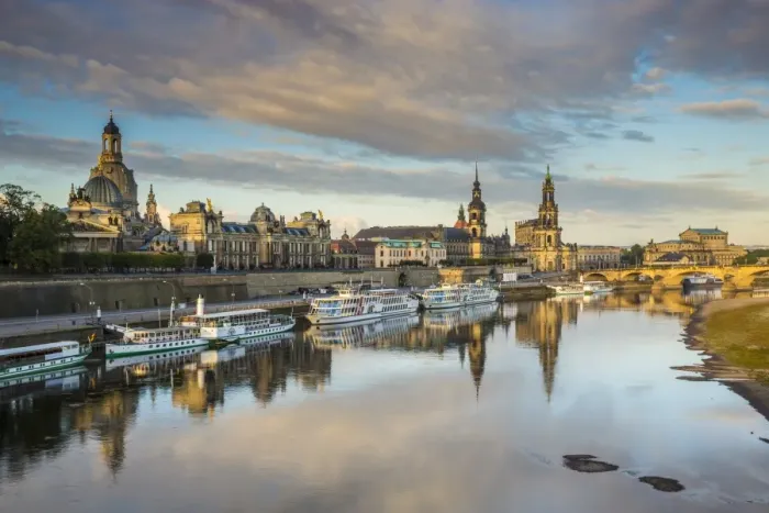 Framed Print : Elbe River, and city skyline, Dresden, Saxony, Germany Framed Print : Elbe River, and city skyline, Dresden, Saxony, Germany