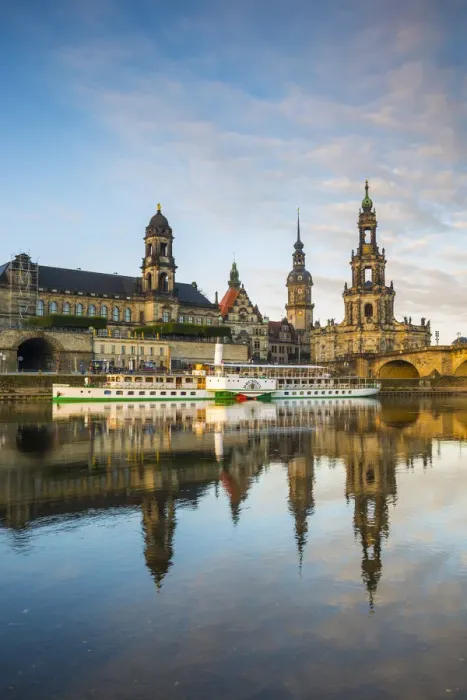 Framed Print : Elbe River, and city skyline, Dresden, Saxony, Germany Framed Print : Elbe River, and city skyline, Dresden, Saxony, Germany