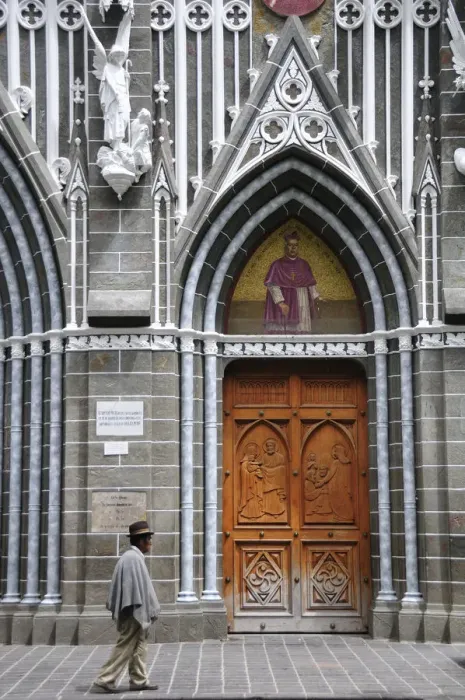 Framed Print : Elderly man walking outside the Santuario de las Lajas, Las Lajas, Colombia, South Framed Print : Elderly man walking outside the Santuario de las Lajas, Las Lajas, Colombia, South