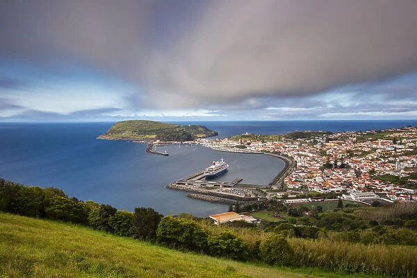 Elevated point of view on the port of Velas, Velas, Sao Jorge, Azores, Portugal