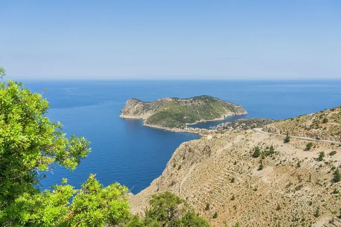 Framed Print : Elevated view over Assos, Kefalonia, Ionian Islands, Greek Islands, Greece Framed Print : Elevated view over Assos, Kefalonia, Ionian Islands, Greek Islands, Greece