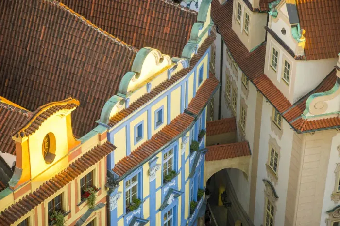 Framed Print : Elevated view of baroque house (Dum na Kamenci) at Old Town Square, Prague, Bohemia Framed Print : Elevated view of baroque house (Dum na Kamenci) at Old Town Square, Prague, Bohemia