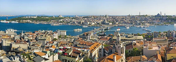 Elevated view over the Bosphorus and Sultanahmet from the Galata Tower, Istanbul, Turkey