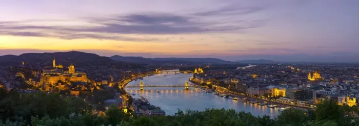 Framed Print : Elevated view over Budapest & the River Danube illuminated at sunset, Budapest Framed Print : Elevated view over Budapest & the River Danube illuminated at sunset, Budapest