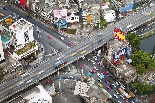 Elevated view over the busy road system in Bangkok, Thailand