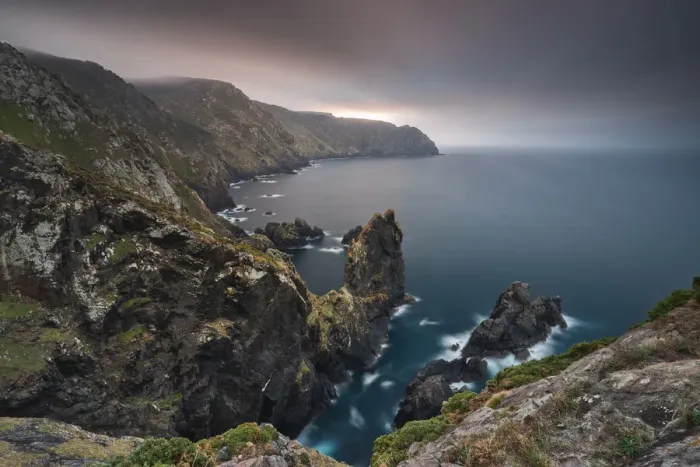 Framed Print : Elevated view of Cabo Ortegal and its cliffs, Carino, Coruna, Galicia, Spain
