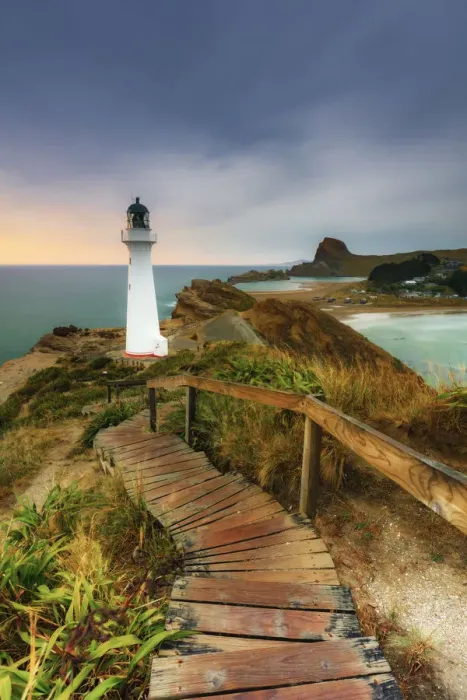 Framed Print : Elevated view of Castle Point lighthouse at dawn, North Island, New Zealand Framed Print : Elevated view of Castle Point lighthouse at dawn, North Island, New Zealand