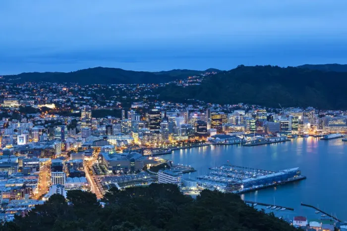 Framed Print : Elevated view over central Wellington illuminated at dusk, Wellington, North Island Framed Print : Elevated view over central Wellington illuminated at dusk, Wellington, North Island