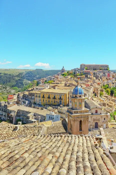 Framed Print : Elevated view of the church of Santa Maria dell'Itria and Ragusa Ibla in the distance, Ragusa Ibla, Ragusa province, Sicily, Italy Framed Print : Elevated view of the church of Santa Maria dell'Itria and Ragusa Ibla in the distance, Ragusa Ibla, Ragusa province, Sicily, Italy