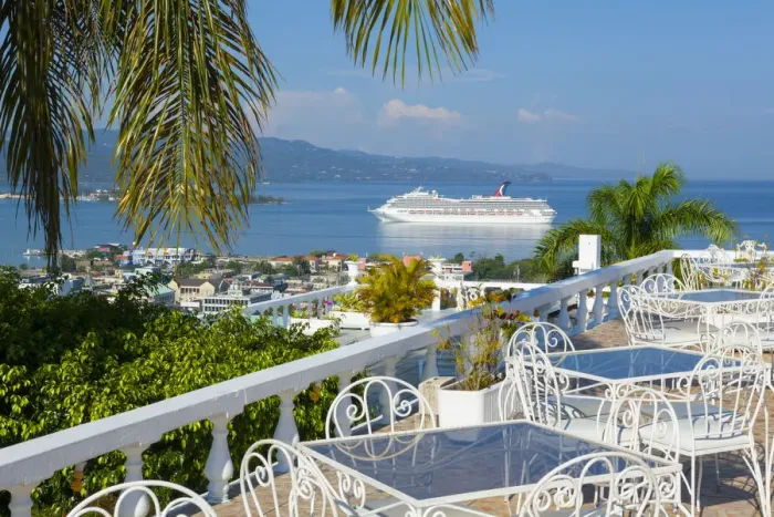 Framed Print : Elevated view over city center & cruize liner, Montego Bay, St. James Parish, Jamaica Framed Print : Elevated view over city center & cruize liner, Montego Bay, St. James Parish, Jamaica