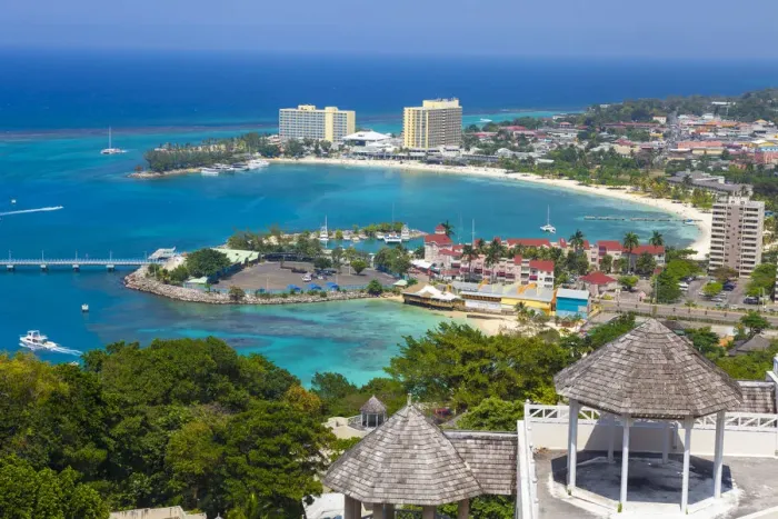Framed Print : Elevated view over city & coastline, Ocho Rios, St. Ann Parish, Jamaica, Caribbean Framed Print : Elevated view over city & coastline, Ocho Rios, St. Ann Parish, Jamaica, Caribbean