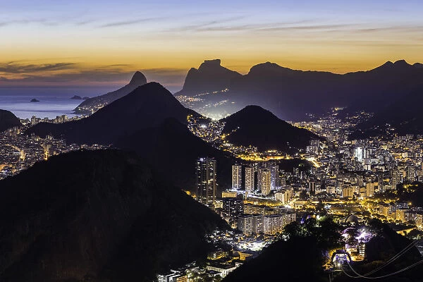 Elevated view over the city at sunset from Sugarloaf (Pao de Acucar) in Rio de Janeiro