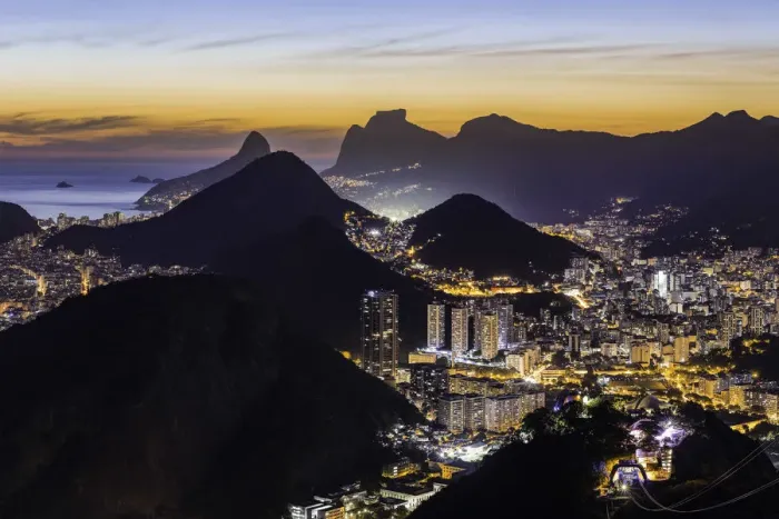 Framed Print : Elevated view over the city at sunset from Sugarloaf (Pao de Acucar) in Rio de Janeiro Framed Print : Elevated view over the city at sunset from Sugarloaf (Pao de Acucar) in Rio de Janeiro