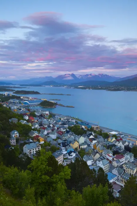 Framed Print : Elevated view over city surrounds at sunset, Alesund, Sunnmore, More og Romsdal, Norway Framed Print : Elevated view over city surrounds at sunset, Alesund, Sunnmore, More og Romsdal, Norway