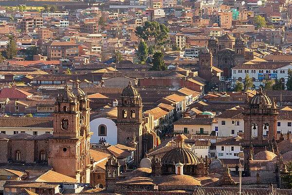 Elevated view of Cusco Cathedral and Church of the Society of Jesus, UNESCO, Cusco, Cusco Province, Cusco Region, Peru