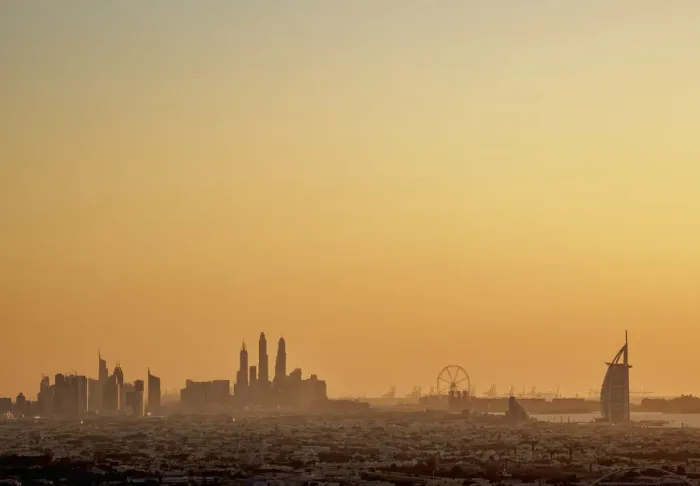 Framed Print : Elevated view towards Dubai Marina and Burj Al Arab Hotel at sunset, Dubai, United Framed Print : Elevated view towards Dubai Marina and Burj Al Arab Hotel at sunset, Dubai, United