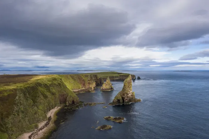 Framed Print : Elevated view of Duncansby Stacks, Duncansby Head, Caithness, Scotland, UK Framed Print : Elevated view of Duncansby Stacks, Duncansby Head, Caithness, Scotland, UK