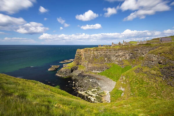 Elevated view of Dunluce Castle, Bushmills, County Atrim, Northern Ireland, UK