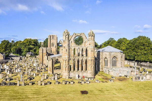 Elevated view of Elgin Cathedral, Elgin, Moray, Scotland, UK