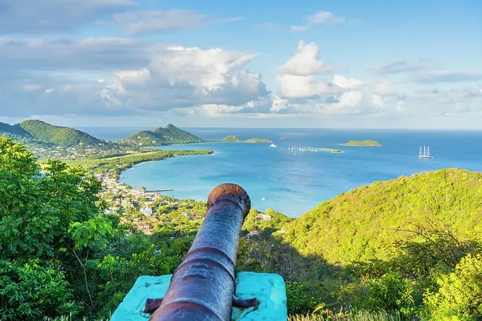 Framed Print : Elevated view over Hillsborough, Carriacou Island, Grenada, Caribbean