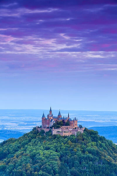 Elevated view towards Hohenzollern Castle & surrounding countryside at sunrise