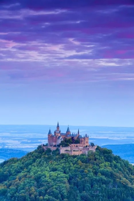 Framed Print : Elevated view towards Hohenzollern Castle & surrounding countryside at sunrise Framed Print : Elevated view towards Hohenzollern Castle & surrounding countryside at sunrise