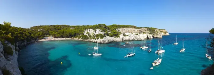 Framed Print : Elevated view over the idyllic bay / beach of Cala Macarelleta, Menorca, Balearic Islands Framed Print : Elevated view over the idyllic bay / beach of Cala Macarelleta, Menorca, Balearic Islands