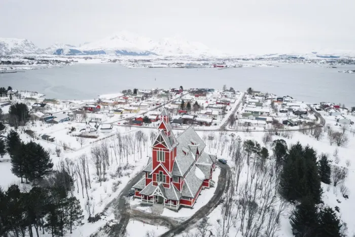 Framed Print : Elevated view of Leknes church, Leknes, Lofoten Islands, Nordland, Norway Framed Print : Elevated view of Leknes church, Leknes, Lofoten Islands, Nordland, Norway