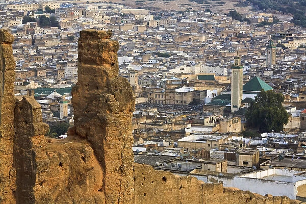 Elevated view over the Medina, Fez, Morocco, Africa