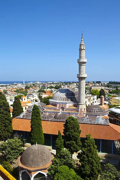 Elevated view over Mosque of Suleiman the Magnificent & Old Town, Rhodes Town